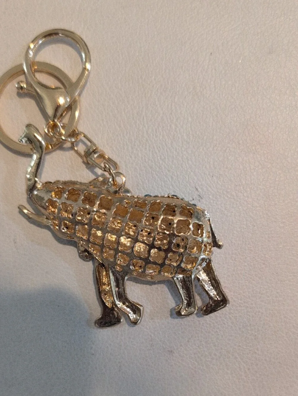 Gold Elephant Keychain with Turquoise Crystals - Women Accessories